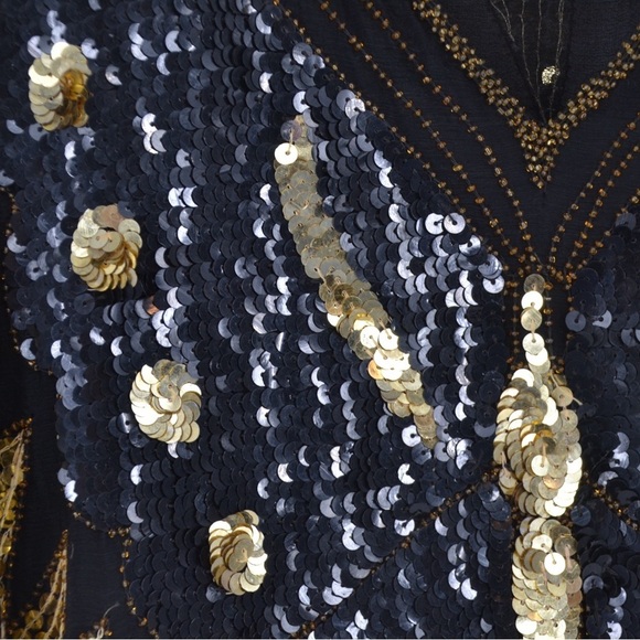 Vintage 80s VTG Butterfly Disco Sequined Silk Bolero Blouse Top Gold and Black - Picture 5 of 6